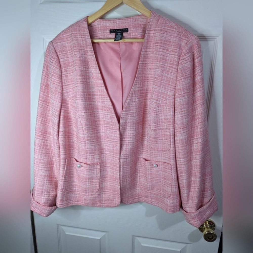 Apostrophe Women pink And White jacket with pockets size 20W